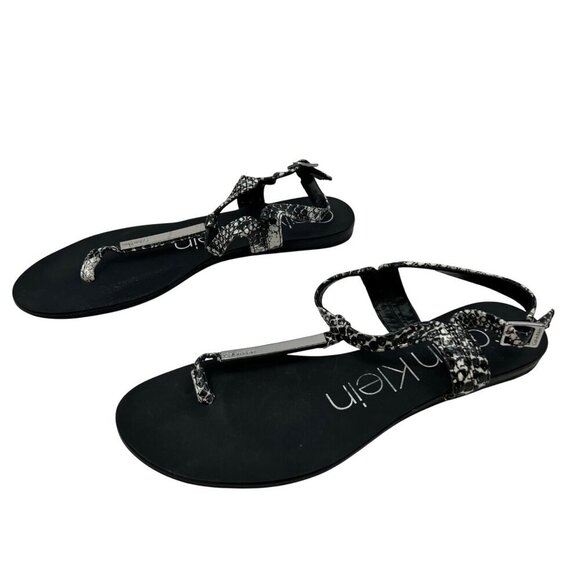 Calvin Klein Women's Snake Print Samira Ankle Buckle Sandals Black/White 6.5 - Picture 1 of 9